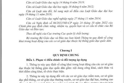 THÔNG TƯ 09 QUY ĐỊNH VỀ CÔNG KHAI TRONG HOẠT ĐỘNG CỦA CÁC CƠ SỞ GIÁO DỤC THUỘC HỆ THỐNG GIÁO DỤC QUỐC DÂN